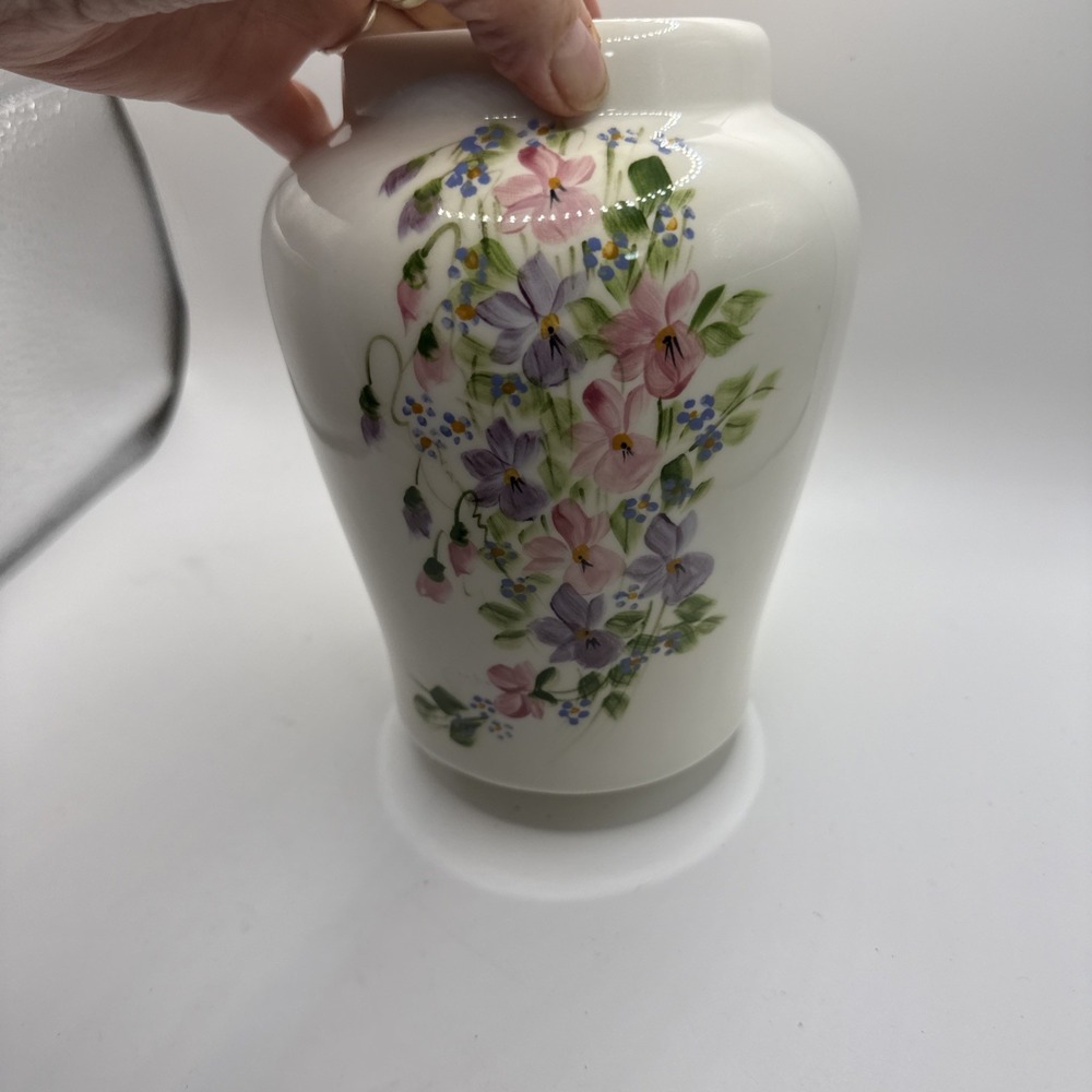 Fenton Hand painted Fannie Ginger Jar Milk glass Floral 7" Vase - Picture 2 of 10